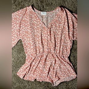 Pink Floral Blouse with Buttons